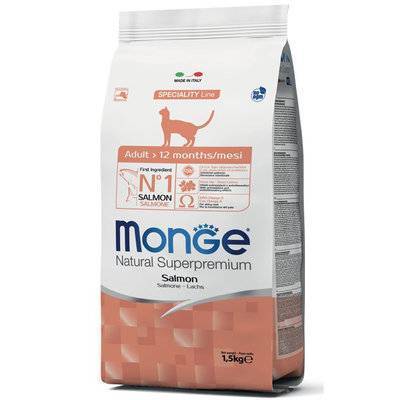 Monge Cat Monoprotein корм для взрослых кошек всех пород, лосось 1,5 кг