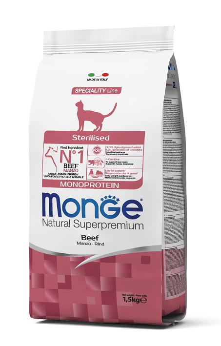 Monge Cat Monoprotein Sterilised Beef корм для стерилизованных кошек с говядиной 1,5 кг, 70005524, 7300100816