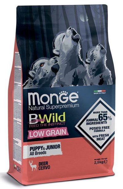 Monge Dog BWild LOW GRAIN Puppy & junior низкозерновой корм из мяса оленя для щенков всех пород 2,5 кг, 70011853