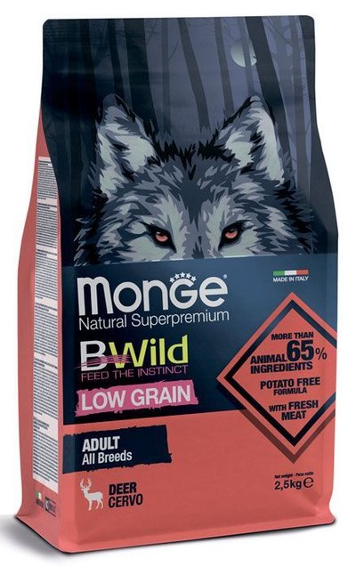 Monge Dog BWild LOW GRAIN низкозерновой корм из мяса оленя для взрослых собак всех пород 2,5 кг, 70011983