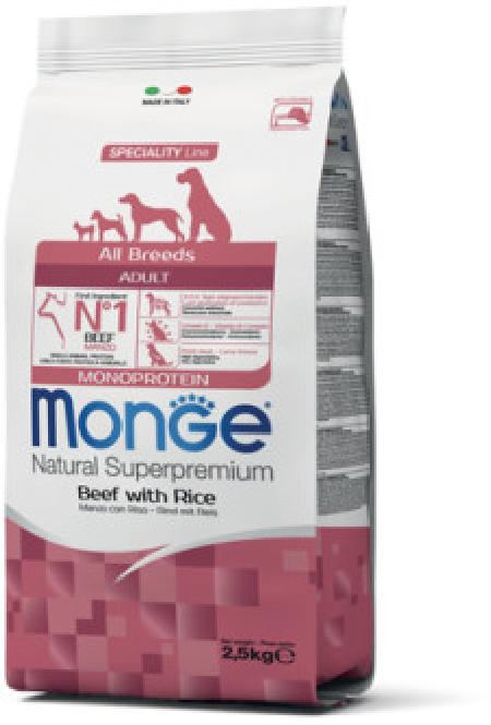 Monge Dog Monoprotein корм для взрослых собак всех пород, говядина и рис 2,5 кг, 3300100818
