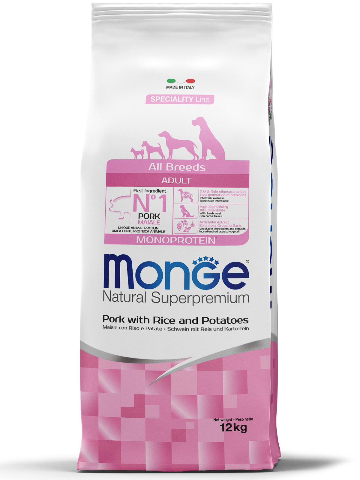 Monge Dog Speciality корм для собак всех пород и возрастов, свинина с рисом и картофелем 12 кг