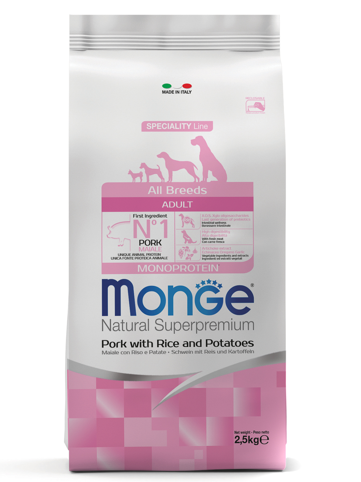 Monge Dog Speciality корм для собак всех пород и возрастов, свинина с рисом и картофелем 2,5 кг, 6500100818