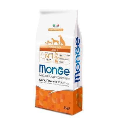 Monge Dog Speciality корм для собак всех пород и возрастов, утка с рисом и картофелем 12 кг, 6600100818