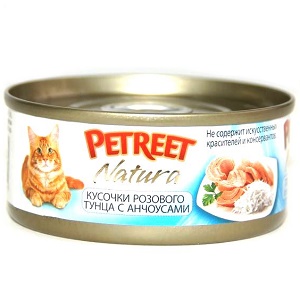 Petreet влажный корм для взрослых кошек всех пород, кусочки розового тунца с анчоусами 70 гр, 700100825