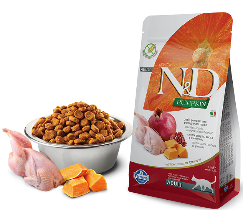 Farmina N&D Pumpkin корм для взрослых кошек, беззерновой, перепел, гранат и тыква 5 кг, 12100100835