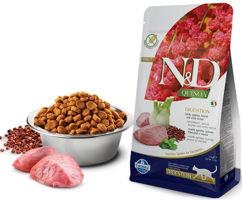 Farmina N&D Quinoa корм для взрослых кошек, поддержка пищеварения, беззерновой, ягненок и киноа 5 кг