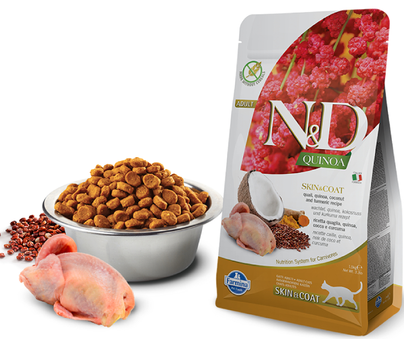 Farmina N&D Quinoa корм для взрослых кошек, здоровье кожи и шерсти, беззерновой, перепел и киноа 5 кг, 12600100835