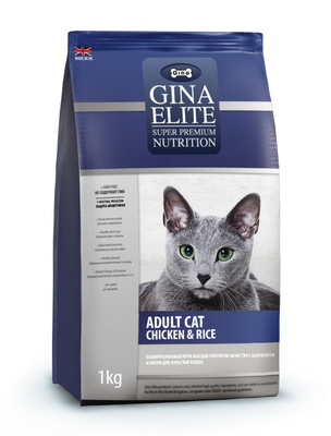 Gina ВИА Полнорационный корм с цыпленком и рисом для взрослых кошек( Elite  Adult Cat Chicken & Rice) 4607166426406, 1,000 кг