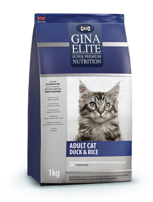 Gina ВИА Полнорационный корм для взрослых кошек с уткой и рисом( Elite Adult Cat Duck & Rice) 4607166425690, 15,000 кг