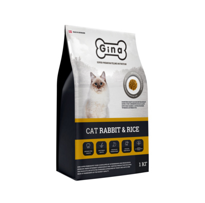 Gina Полнорационный сбалансированный корм для кошек с нормальным уровнем активности,  с кроликом и рисом 4607166427717, 1 кг 