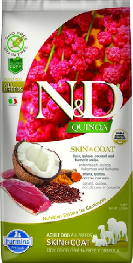 Farmina N&D Quinoa корм для взрослых собак, здоровье кожи и шерсти, беззерновой, утка и киноа 2,5 кг