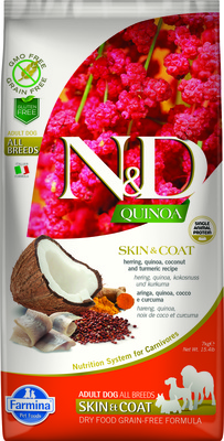 Farmina N&D Quinoa корм для взрослых собак, здоровье кожи и шерсти, беззерновой, сельдь и киноа 2,5 кг, 6100100838