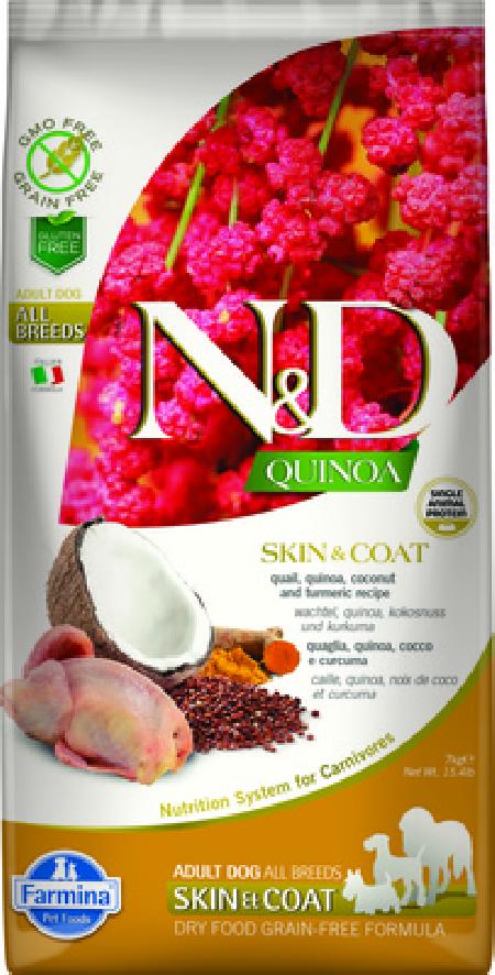 Farmina N&D Quinoa корм для собак всех пород, для кожи и шерсти, беззерновой, перепел и киноа 2,5 кг