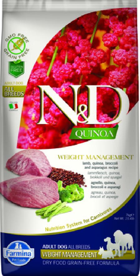 Farmina N&D Quinoa корм для взрослых собак всех пород, контроль веса, беззерновой, ягненок и киноа 7 кг, 7100100838