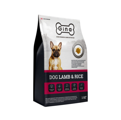 Gina Комплексный сбалансированный гипоаллергенный корм для собак страдающих пищевыми аллергиями,кожными заболеваниями и проблемами пищеварения,с ягненком и рисом 4607166428561, 1,000 кг