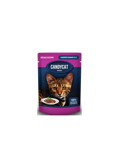 Джина CANDYCAT пауч для кошек кусочки с Индейкой и овощами в желе 85г, 86603