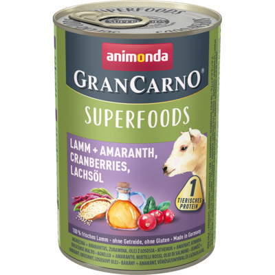 Animonda Консервы для взрослых собак c ягненком + амарант, клюква, лососевое масло (Gran Carno Superfoods), 0,400 кг, 5400100846
