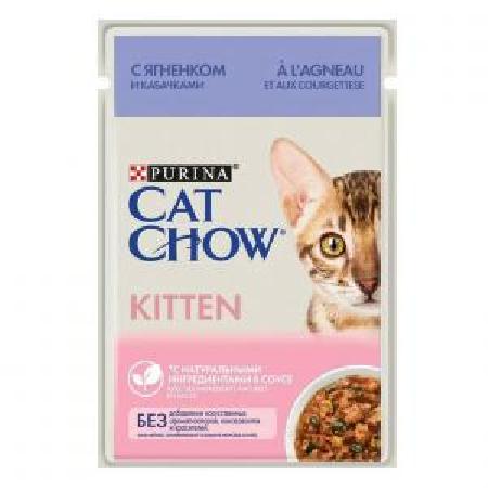 Cat Chow Паучи для котят Кусочки в соусе с ягненком и кабачками 1240382312481912, 0,085 кг 