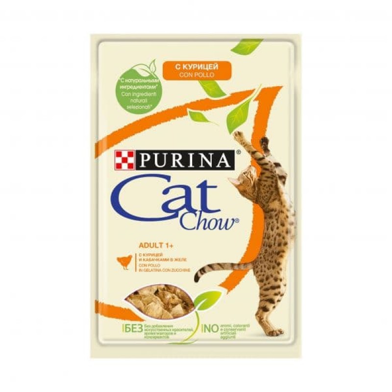 Cat Chow Паучи для кошек Кусочки в желе с курицей и кабачками 1234981012481965 | Purina Cat Chow Adult 1+, 0,085 кг, 25409