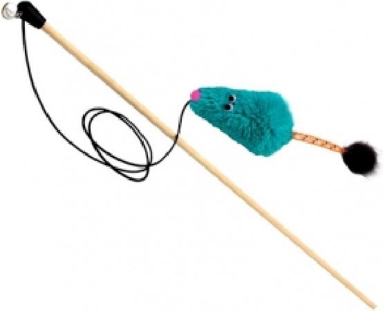            Махалка Мышь с мятой голубой мех с хвостом трубочка с норкой на веревке GoSi этикетка флажок