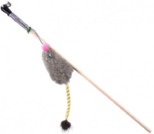            Махалка Мышь с мятой серый мех с хвостом трубочка с норкой на веревке GoSi этикетка флажок