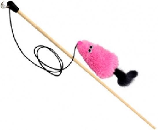            Махалка Мышь с мятой розовый мех с хвостом из нат. норки на веревке GoSi этикетка флажок