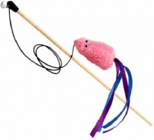            Махалка Мышь с мятой розовый мех с хвостом из лент на веревке GoSi этикетка флажок 