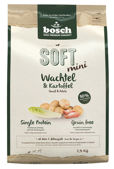 Bosch Soft Mini с перепелкой и картофелем полувлажный корм для собак 2,5 кг, 5608025