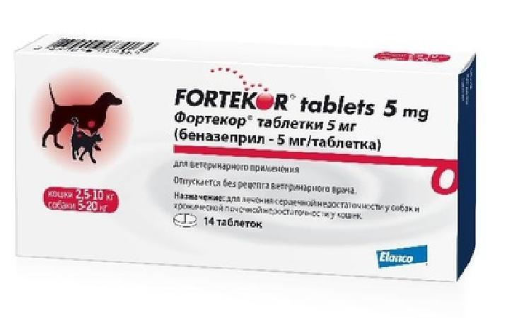 Elanco Фортекор №14 таблетки 5 мг, ингибитор АПФ для лечения сердечной недостаточности у собак и хронической почечной недостаточности у кошек 5164, 0,0018 кг, 49561