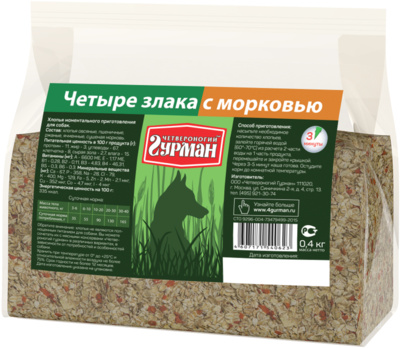 Четвероногий Гурман Каша для собак Хлопья 4 злака с морковью 102140002, 4 кг 