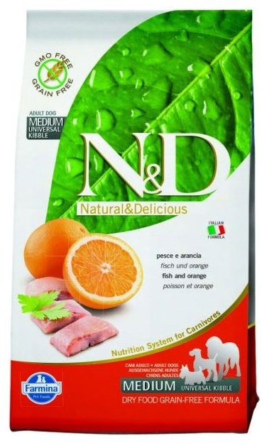 Farmina N&D корм для взрослых собак всех пород, беззерновой, рыба с апельсином 12 кг