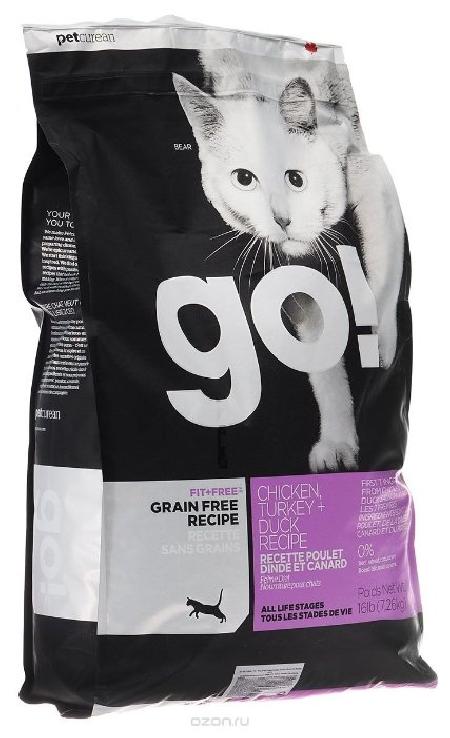 GO! корм для котят и взрослых кошек любых пород с индейкой, курицей, уткой и форелью 3,63 кг