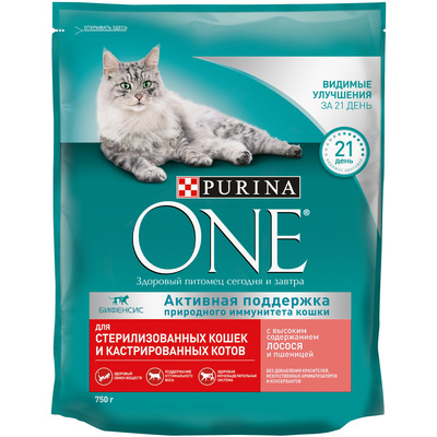 Purina One Сухой корм для стерилизованных кошек с лососем и пшеницей 1235313012397630, 0,2 кг 