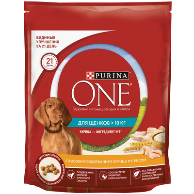 Purina One корм для щенков средних и крупных пород, курица и рис 1,8 кг