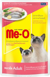 Me-o Ме-О 81807 Adult пауч для кошек №4 Сардина с красным окунем в желе 80г, 81876