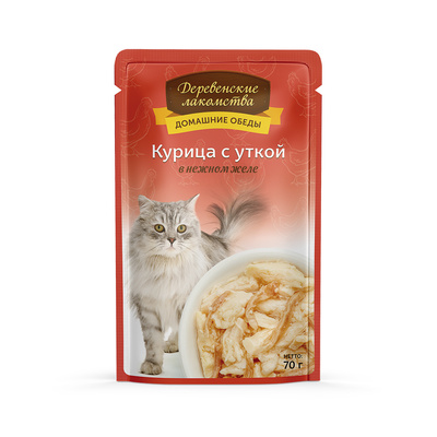 Деревенские лакомства Консервы для кошек «Курица с уткой в нежном желе»  0,070 кг 36687