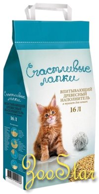 Чистые лапки Древесный хвойный  наполнитель Счастливые лапки 16л Зелёный 6.000 кг 26119