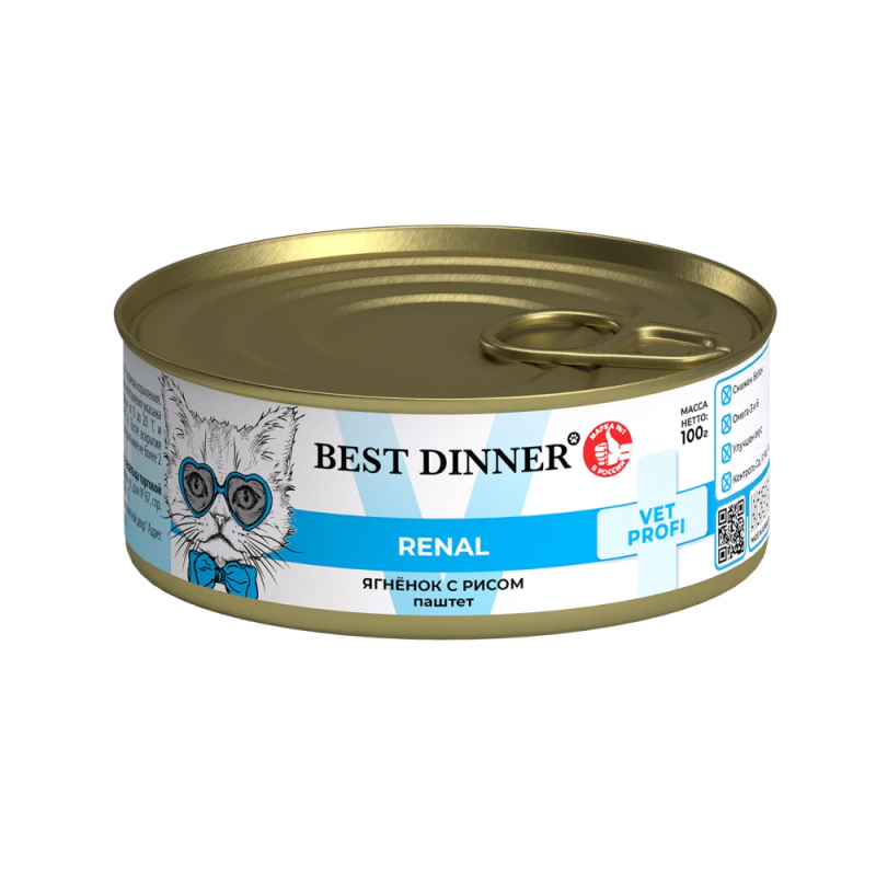  Best Dinner Renal Консервированный корм паштет Ягненок для кошек, профилактика заболеваний почек 100г