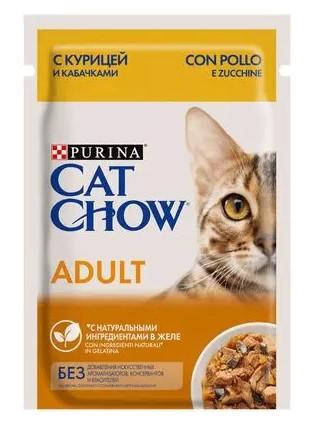 Cat Chow ВВА Паучи для кошек Кусочки в желе с курицей и кабачками 1234981012481965 | Purina Cat Chow Adult 1+ 0,085 кг 25409