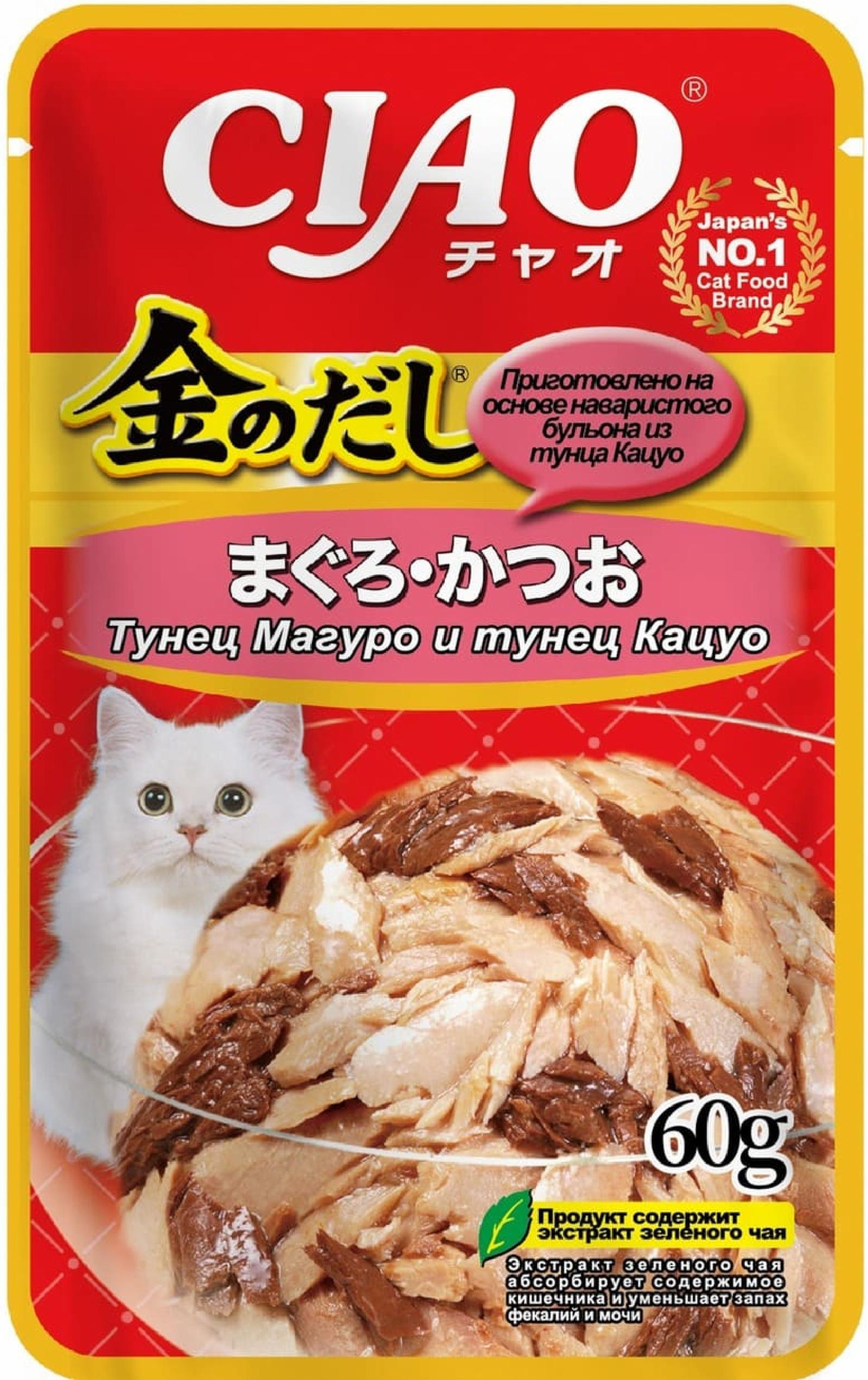 Inaba Паучи KINNODASHI POUCH 60 g для кошек  Тунец Магуро и тунец Кацуо RU202 0.060 кг 65154, 75001001331