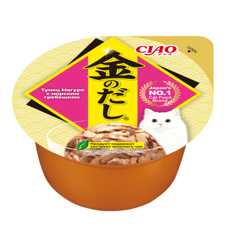 Inaba Влажный корм для кошек Kinnodashi cup 70 гр. Тунец Магуро с морским гребешком RU803 0.070 кг 67647, 92001001331