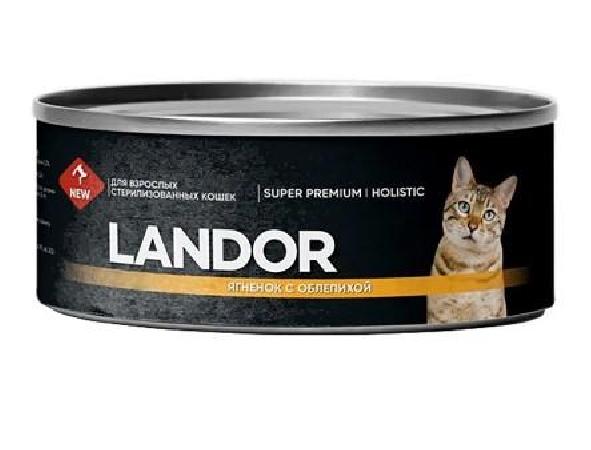 LANDOR Полнорационный влажный корм для стерилизованных кошек ягненок с облепихой 0,1 кг