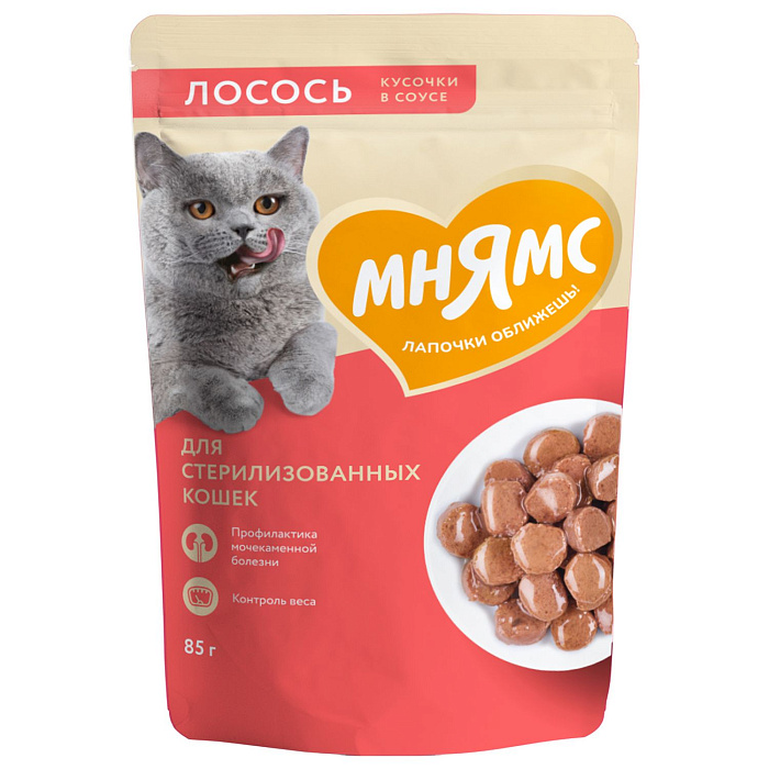             [35880]  Влажный корм Мнямс Кусочки в соусе с лососем для стерилизованных кошек 85г, 35880