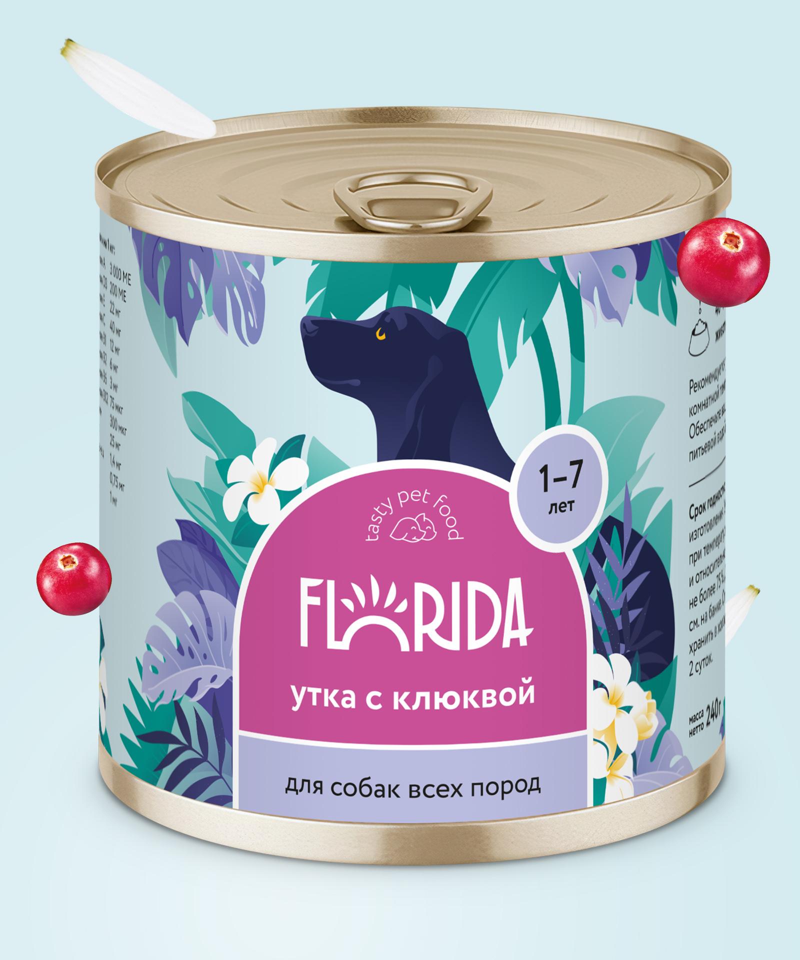 FLORIDA консервы Консервы для собак Утка с клюквой 22ел16 0.240 кг 56423