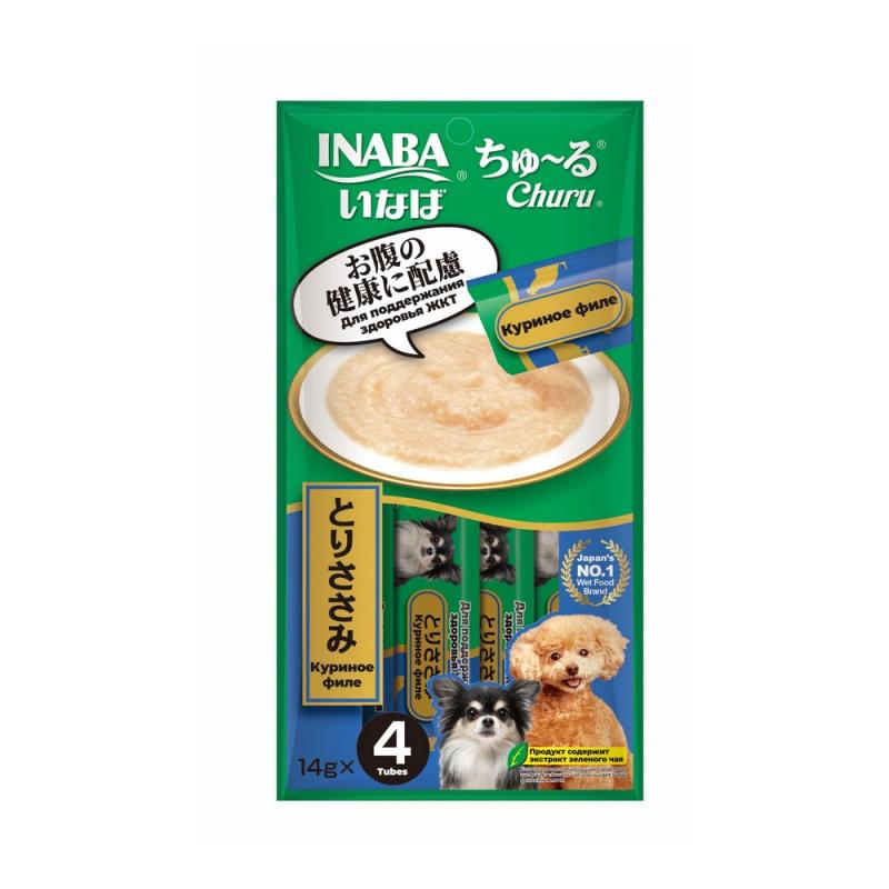 139.3399 INABA ЧАО ЧУРУ 14г*4 пюре куриное филе для поддержания здоров.сустав.длЯ собак , 139.3399