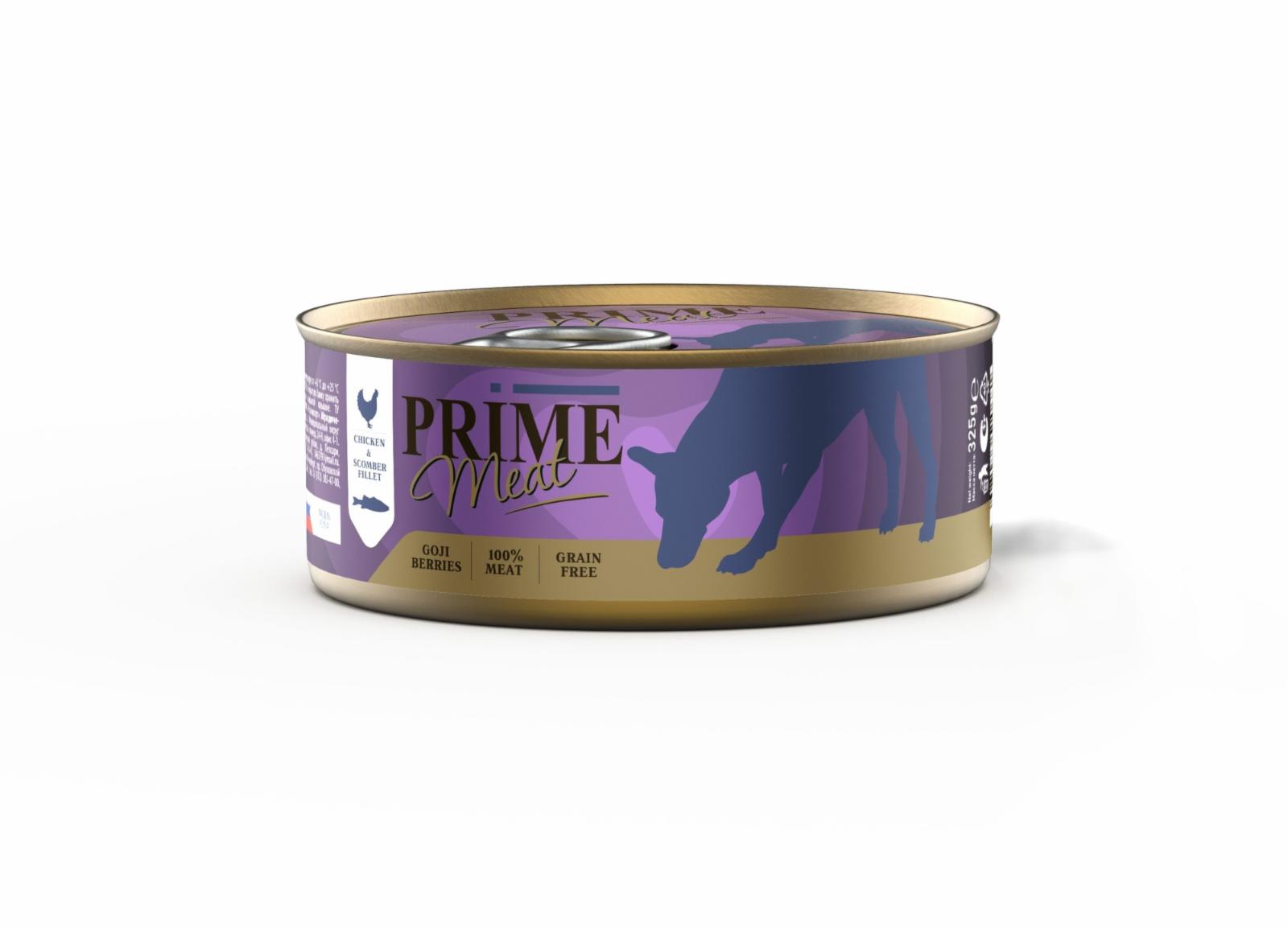 Prime Консервы для собак MEAT Курица со скумбрией филе в желе 137.4185 0,325 кг 60129