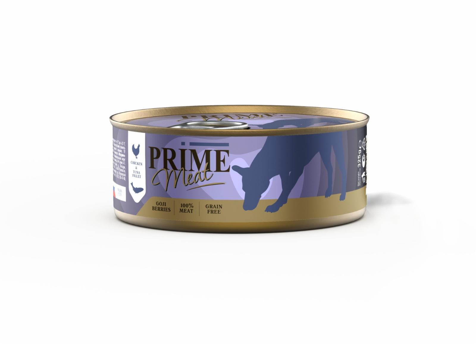 Prime Консервы для собак MEAT Курица с тунцом филе в желе 137.4177 0,325 кг 60128