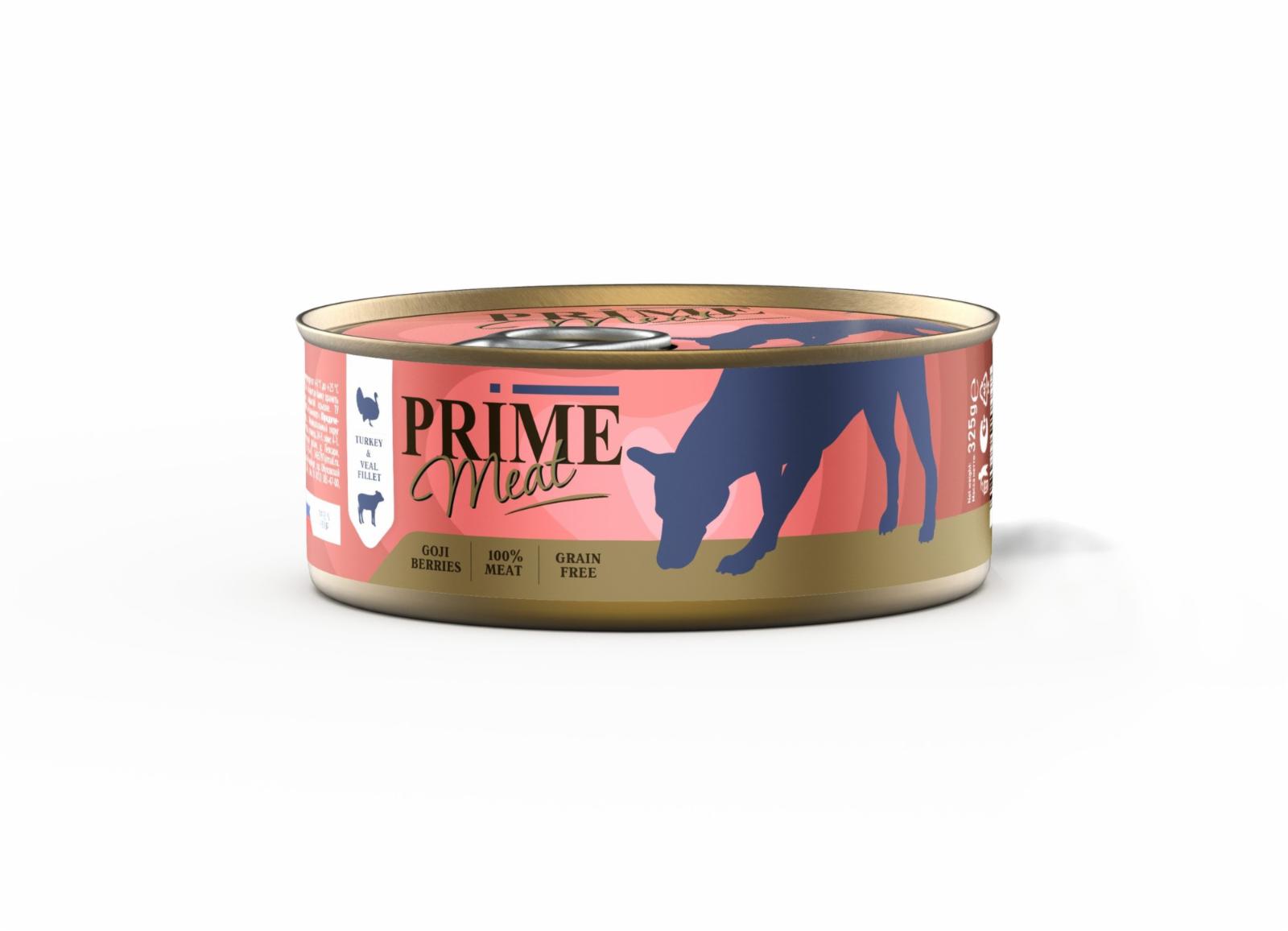 Prime Консервы для собак MEAT Индейка с телятиной филе в желе 137.4167 0,325 кг 60127