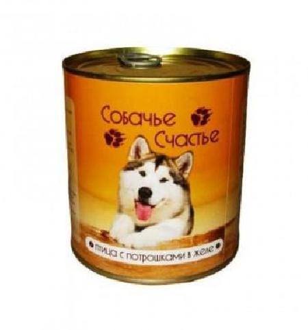 Собачье счастье Консервированный корм для собак Птица с потрошками в желе 410г, 16001001001